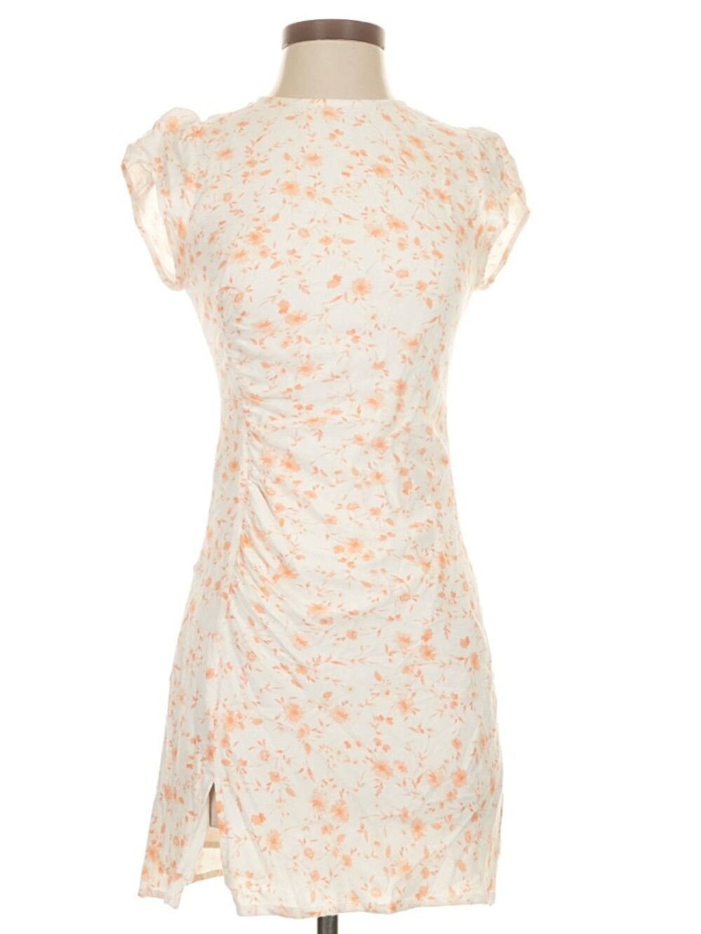 Sophie Rue White Orange Flower Floral Print Cap Sleeve Mini Assymetrical Dress